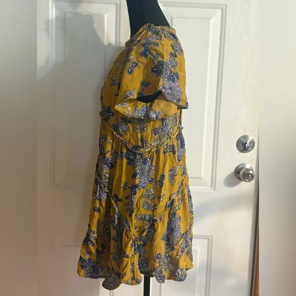 Anthropologie Mustard and Indigo Floral Mini Dress size XS * - Picture 4 of 15